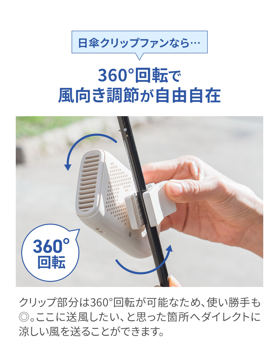 360°回転で風向き調節が自由自在